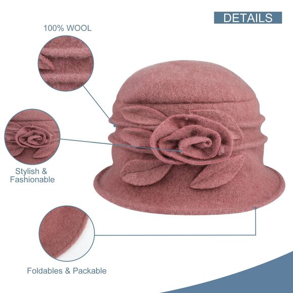 8166 Women Beret Hat French Vintage Floral Wool Dress Cloche Classic Winter main image 7